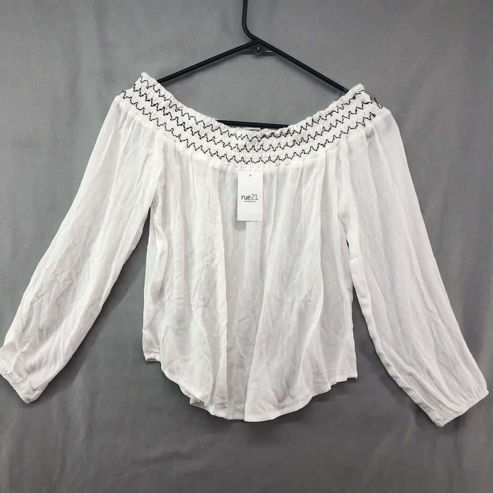 New Rue21 Long Sleeve White Off Shoulder Blouse Young Adult Size S Women